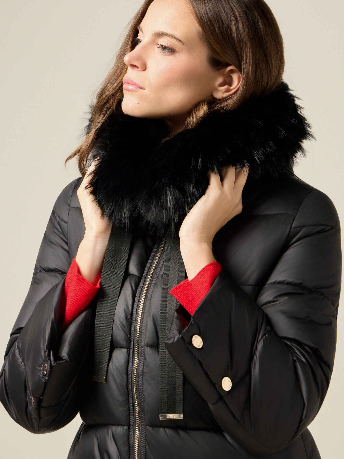 Midi down jacket with hood and furry trim image number 2