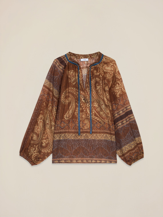 Patterned blouse with bow