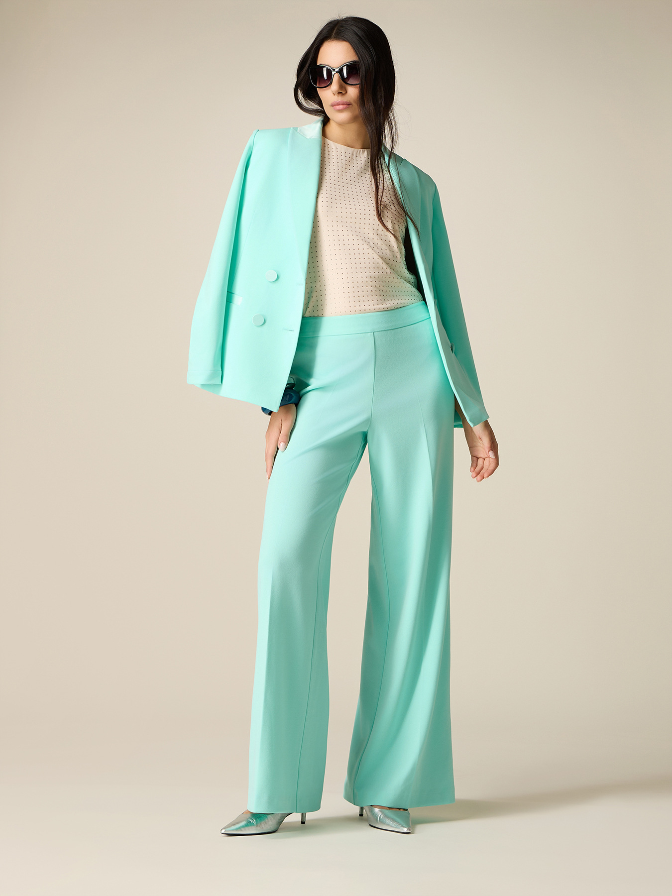 Wide-leg palazzo pants in crepe fabric image number 0