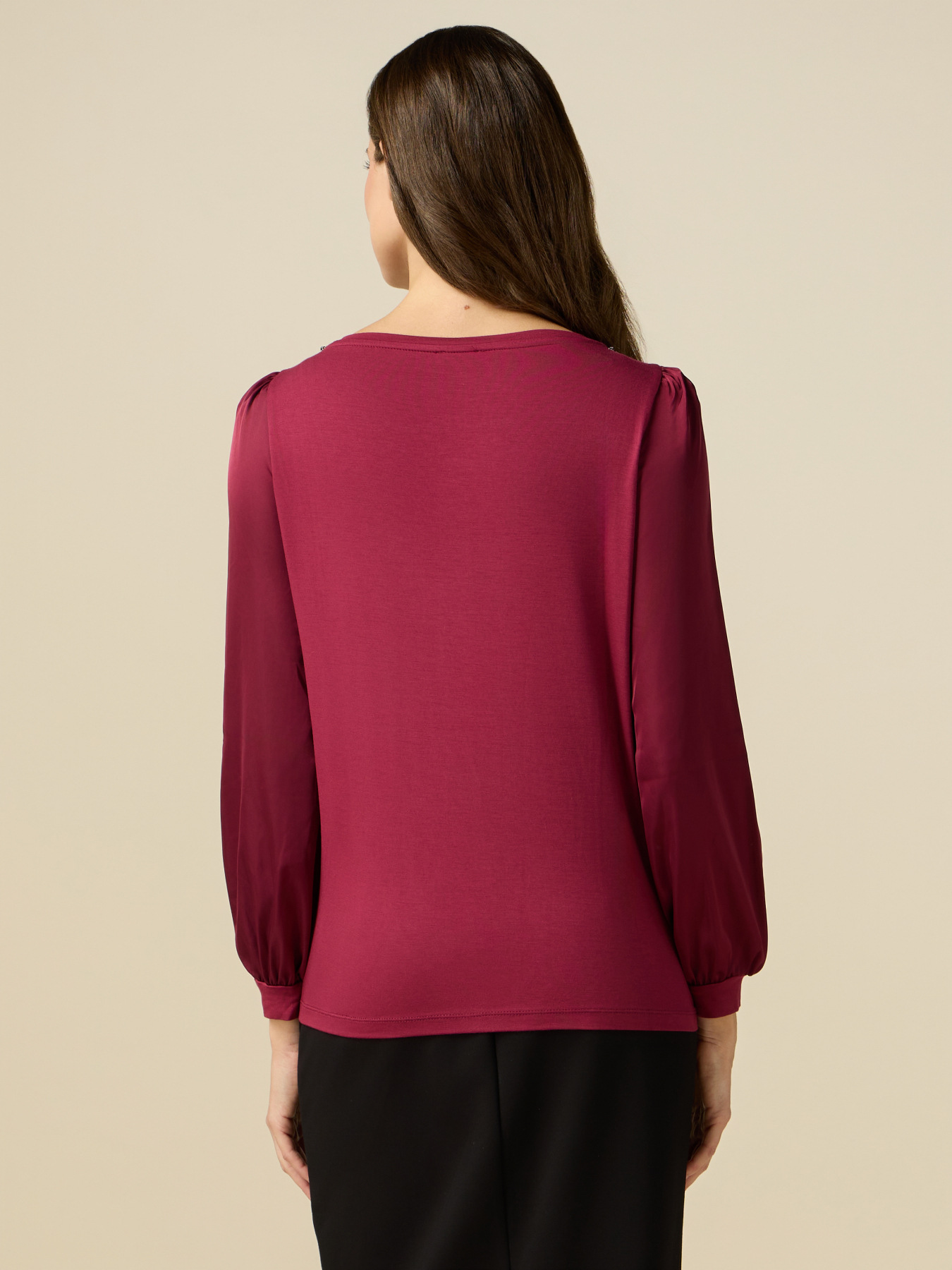 Embellished dual-fabric t-shirt image number 1