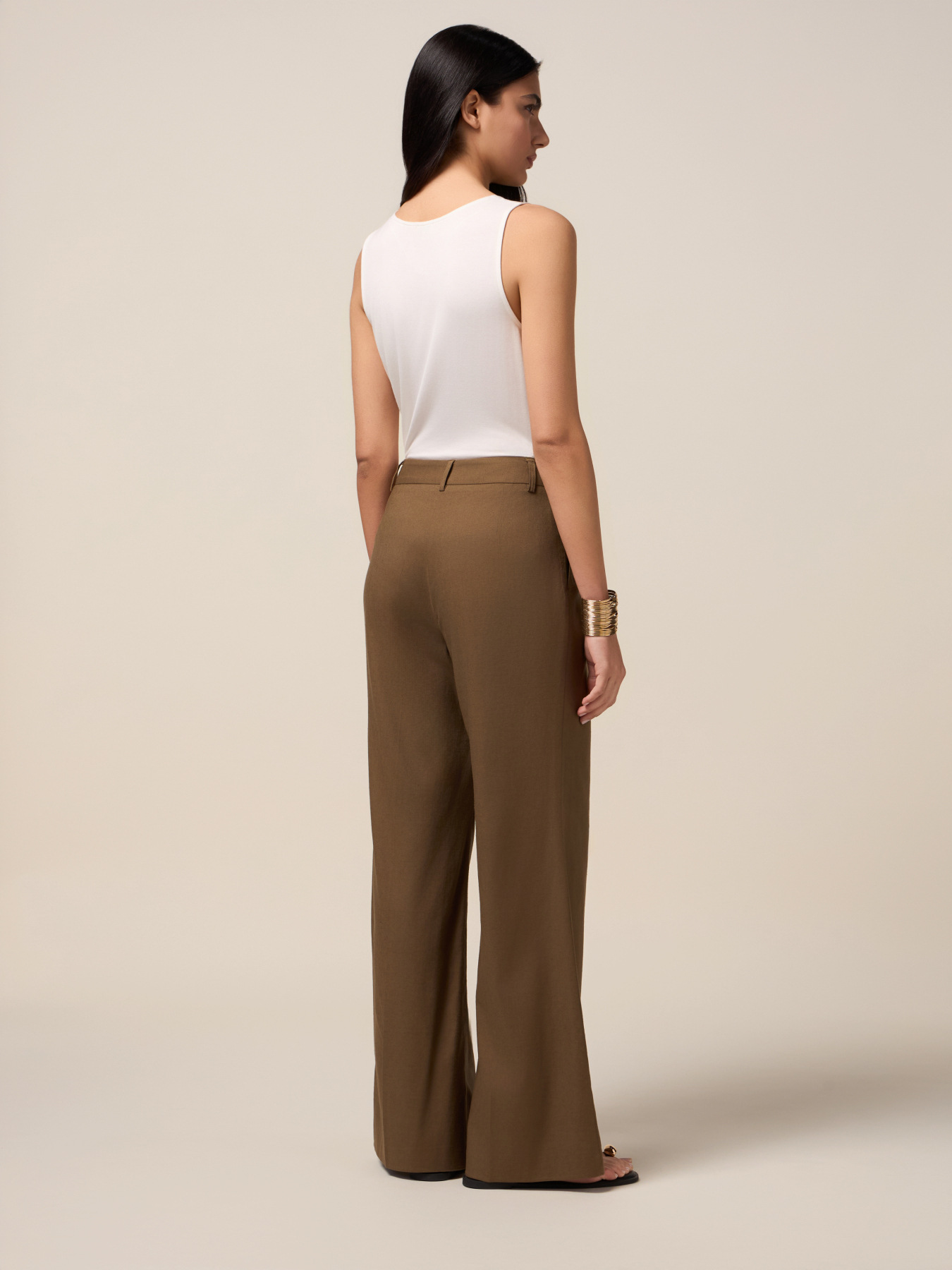 Wide-leg linen blend trousers image number 1