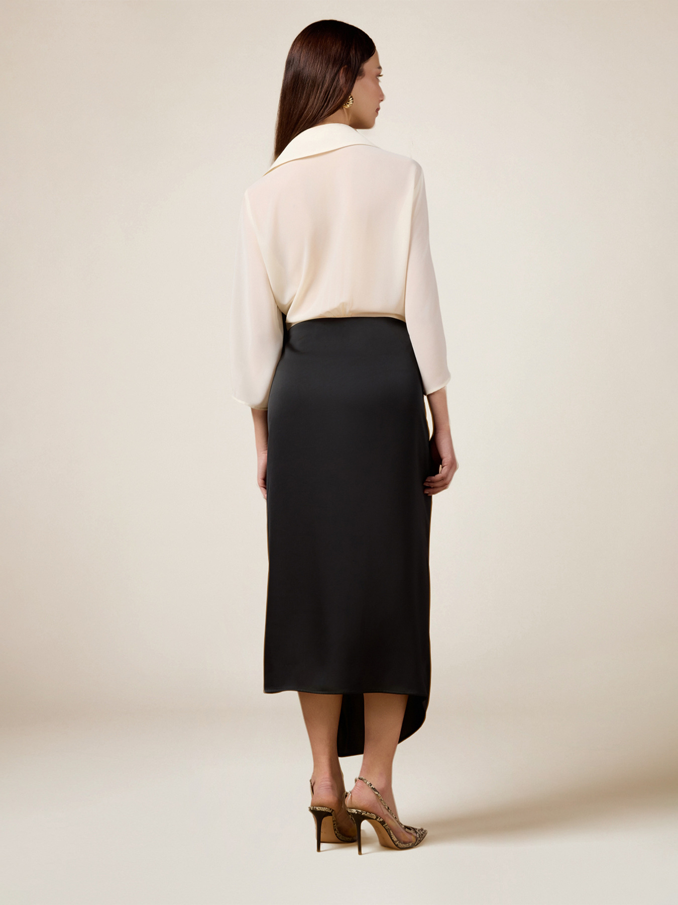 Two-material dress with wrap skirt image number 2