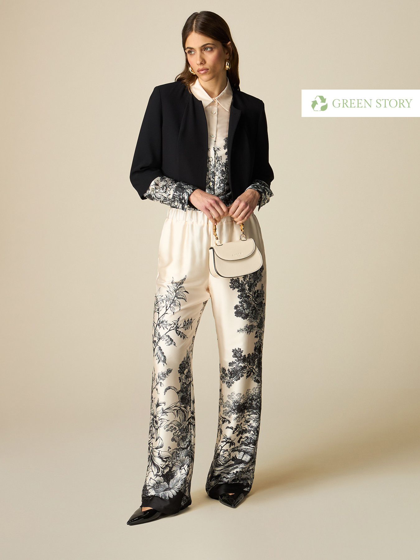Patterned satin palazzo trousers image number 0