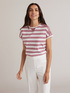 Striped T-shirt with lace and rhinestones image number 1