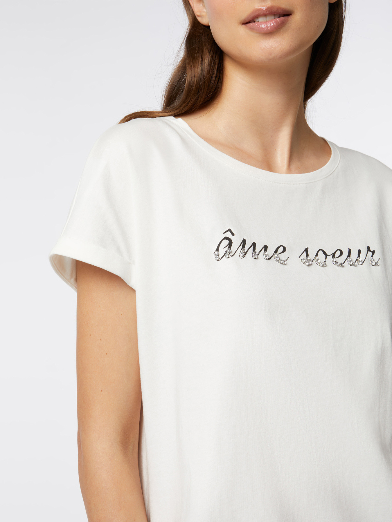 T-shirt with lettering and gem stones image number 2