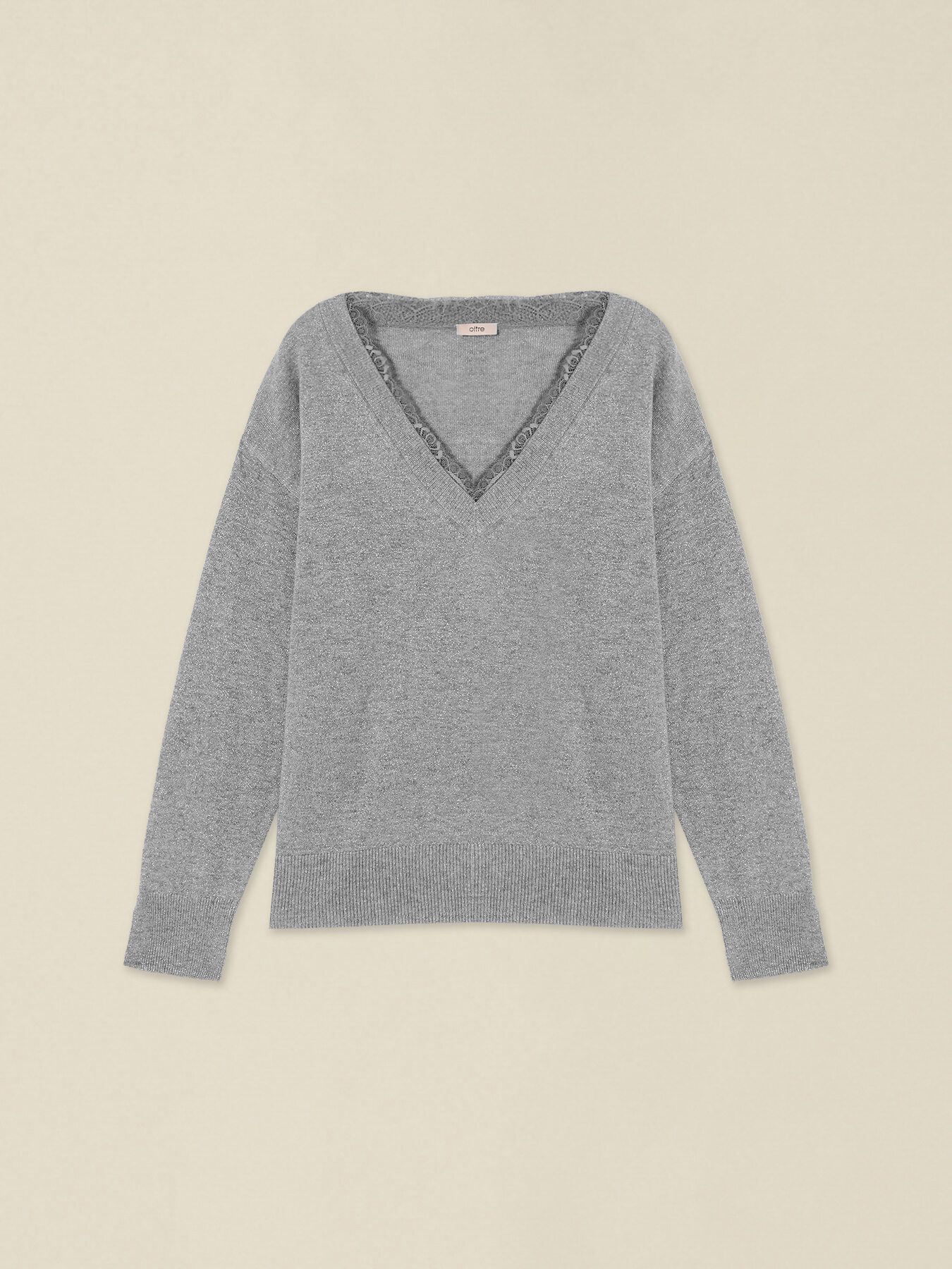 Lurex wool-blend knit top with lace image number 3