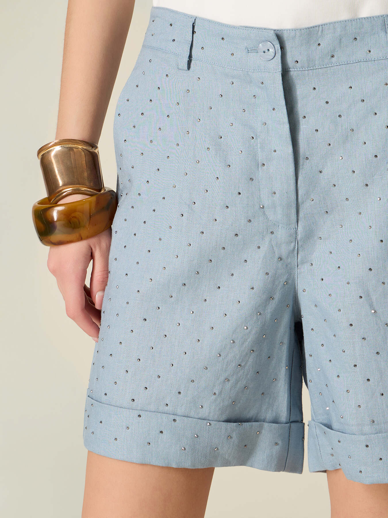 Linen Bermuda shorts with crystals image number 2