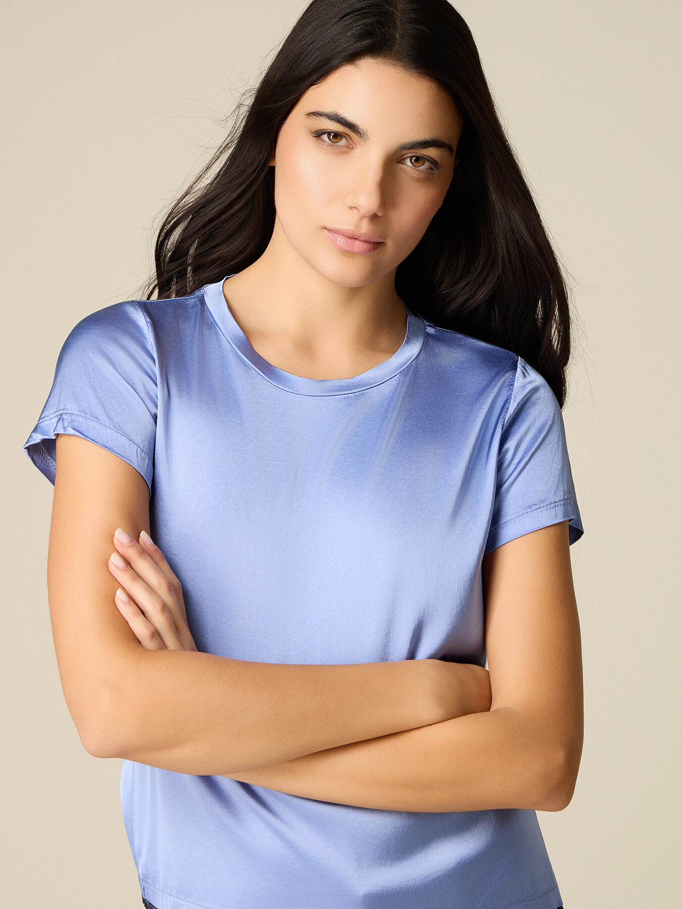 Short sleeve satin blouse image number 2