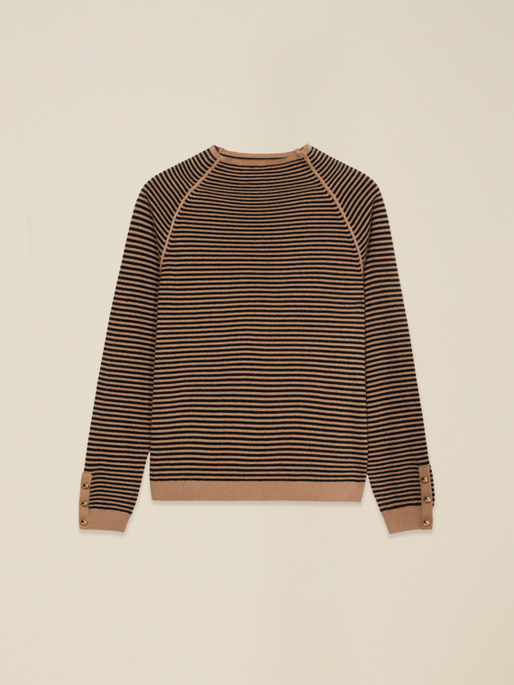 Mixed wool striped sweater with button detail