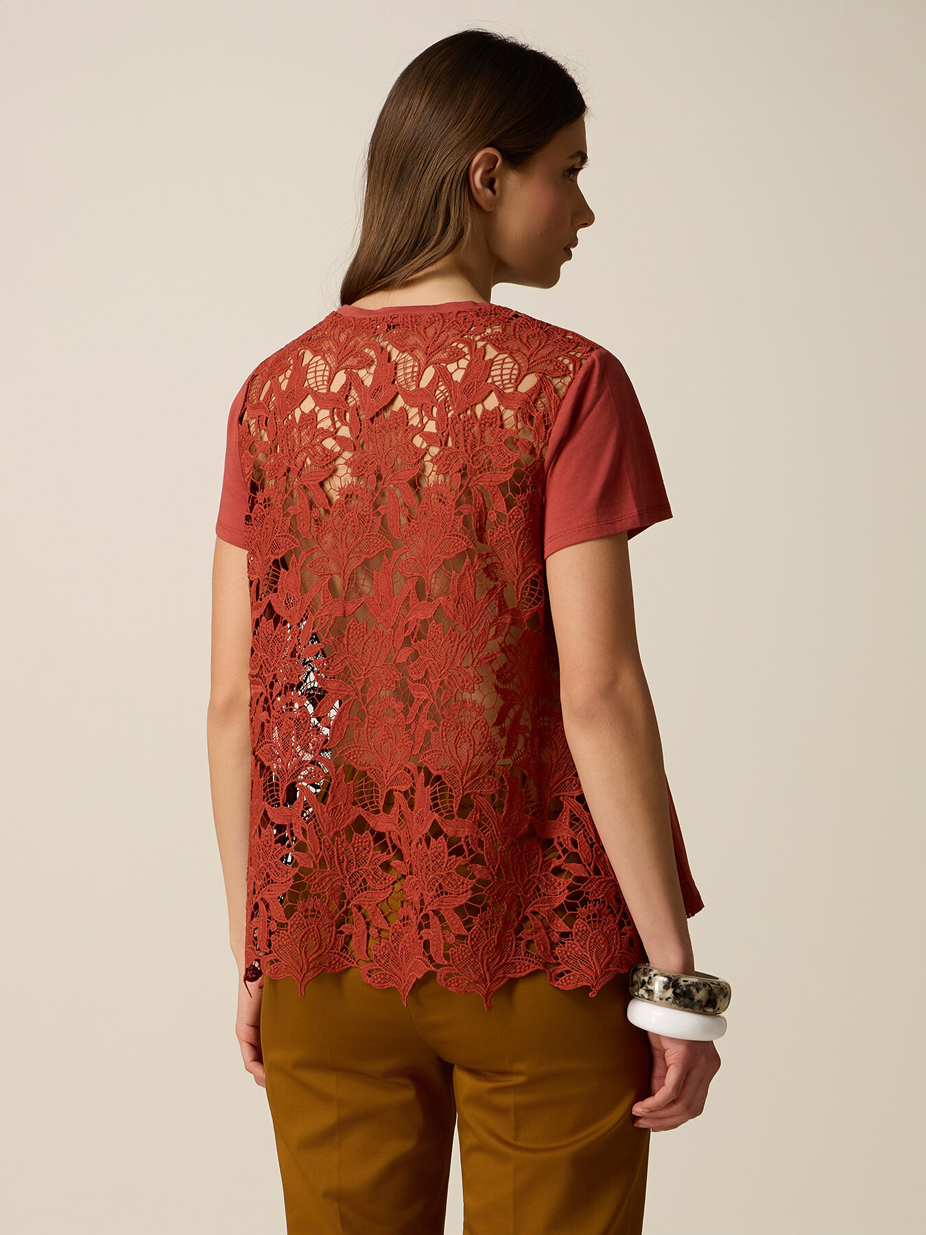 T-shirt with lace back panel image number 1