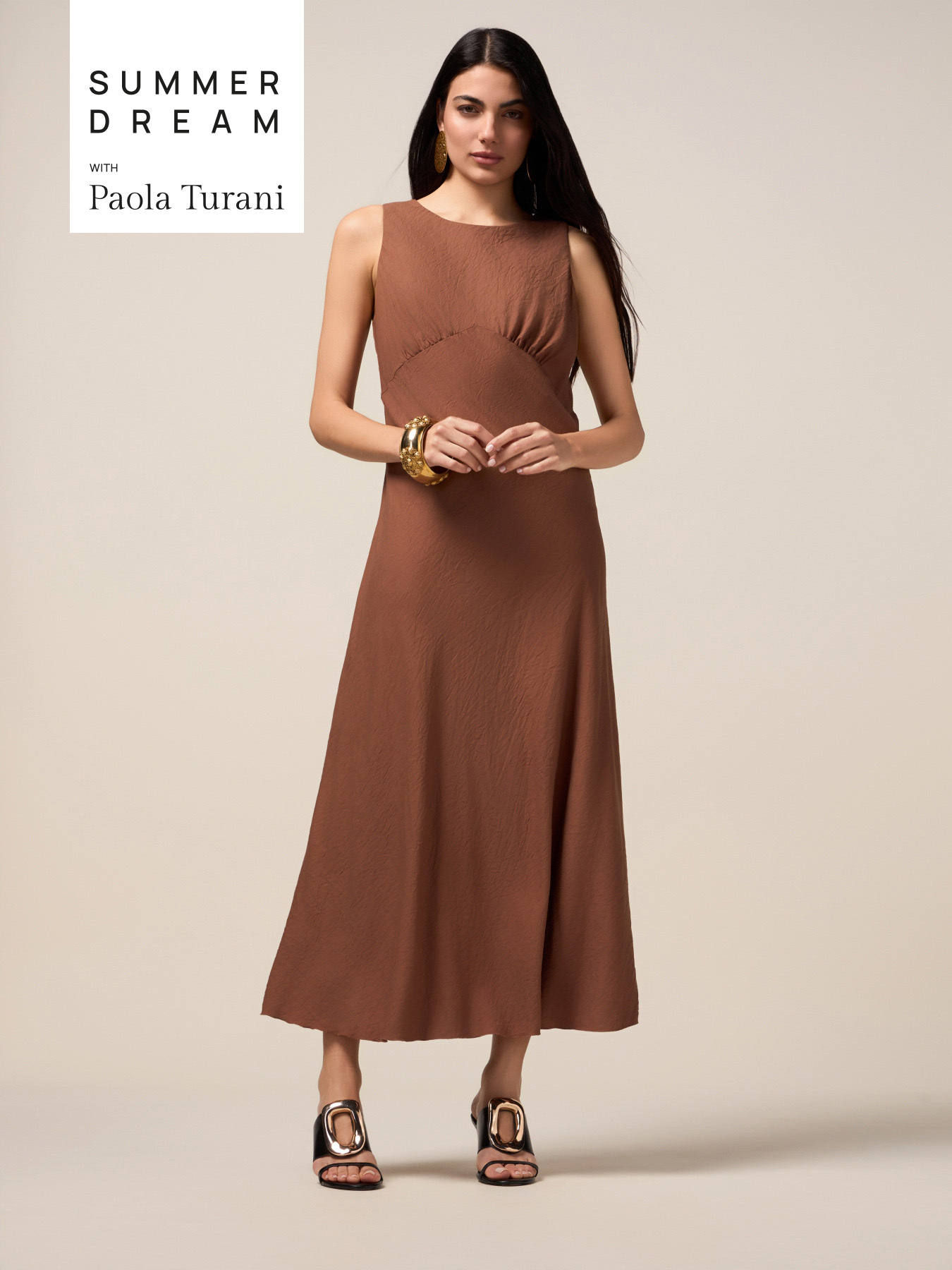 Vestido largo fluido con drapeado image number 0