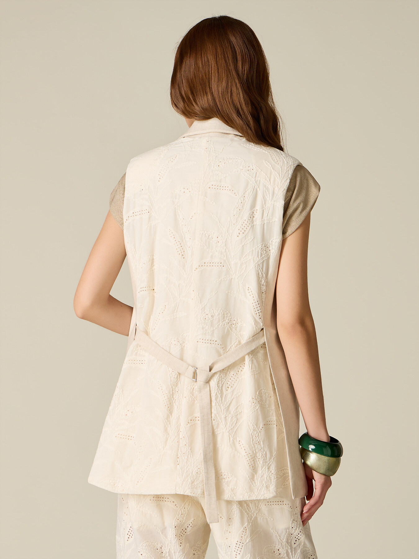 Gilet misto lino con sangallo image number 1