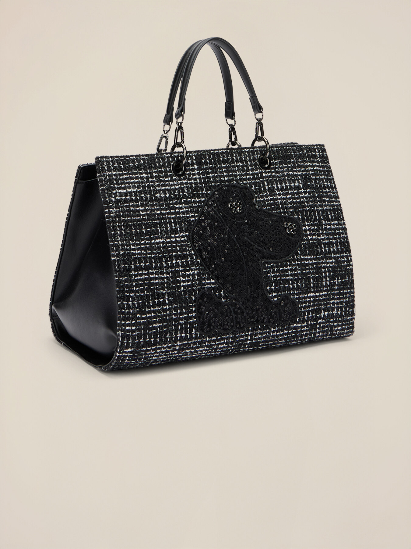 Tweed shoulder bag with appliqu&eacute; image number 3