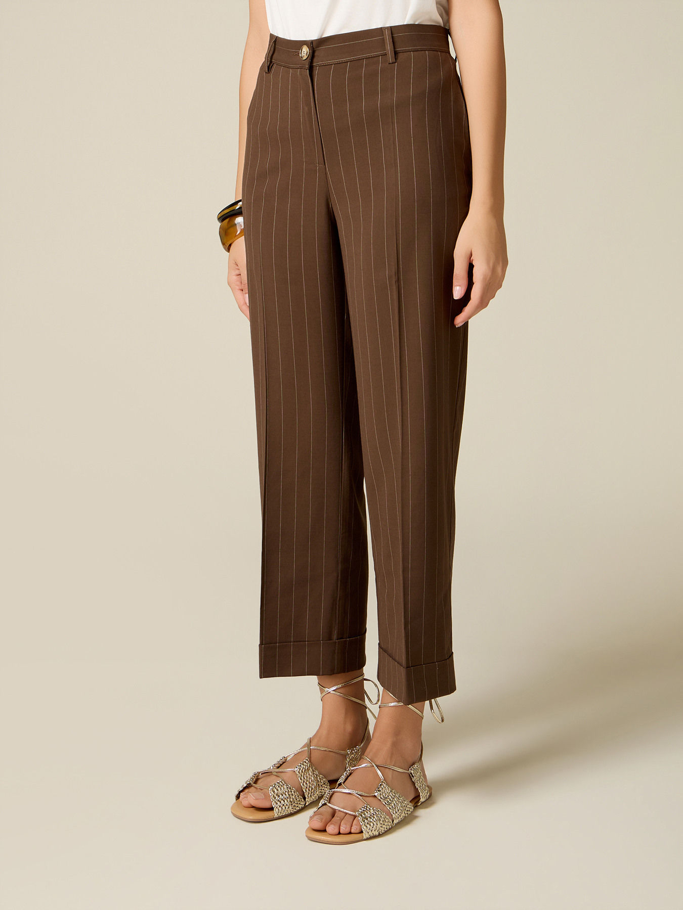 Gestreifte Cropped-Hose aus Leinenmischung image number 3