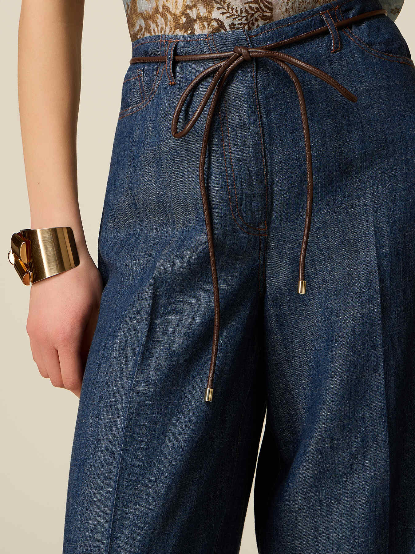 Pantaloni palazzo cu efect denim image number 2