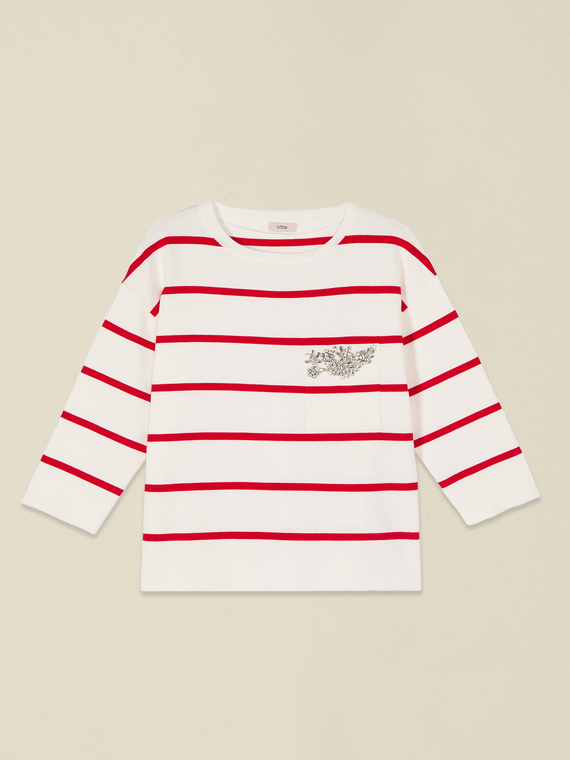 Striped sweater with jewel patch