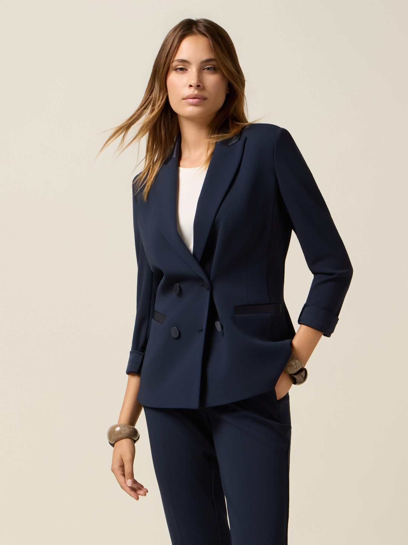 Double-breasted blazer with covered buttons image number 0