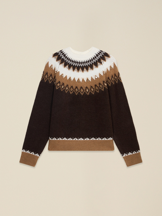 Jacquard-pattern sweater with stud embellishments