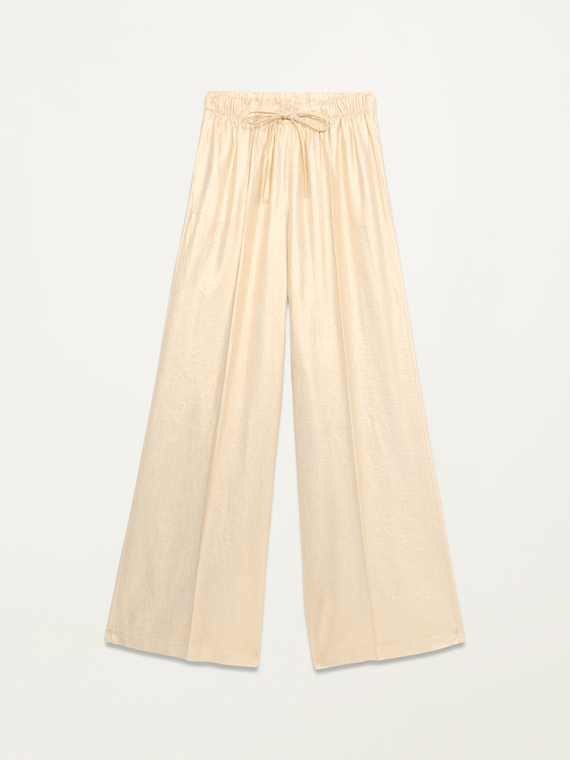 Linen blend trousers with gold print
