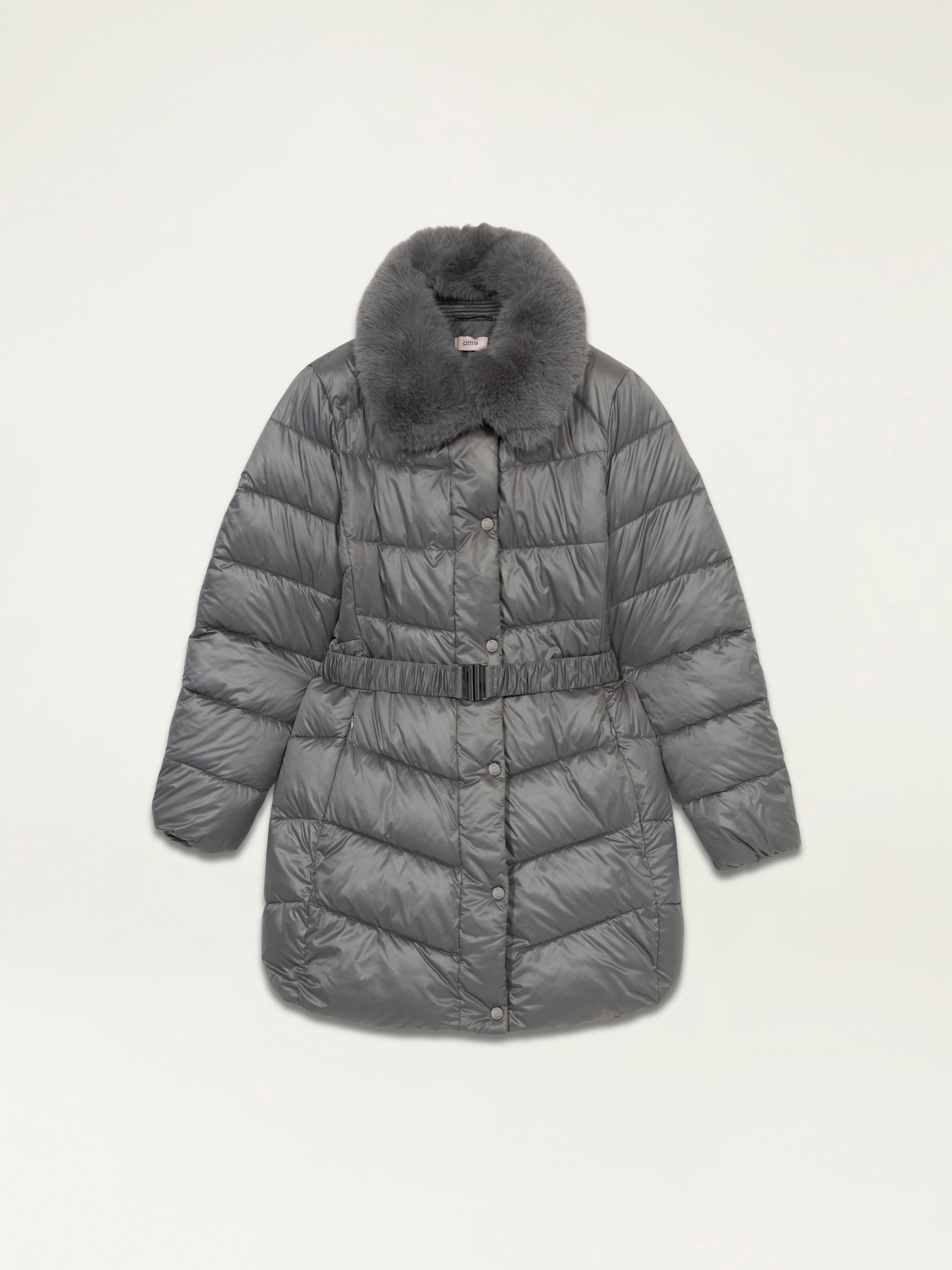 Midi down jacket with belt and furry collar image number 3