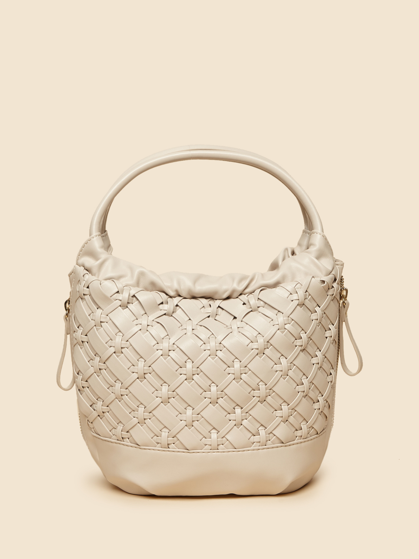 Borsa a secchiello piccola con intrecci in similpelle image number 3
