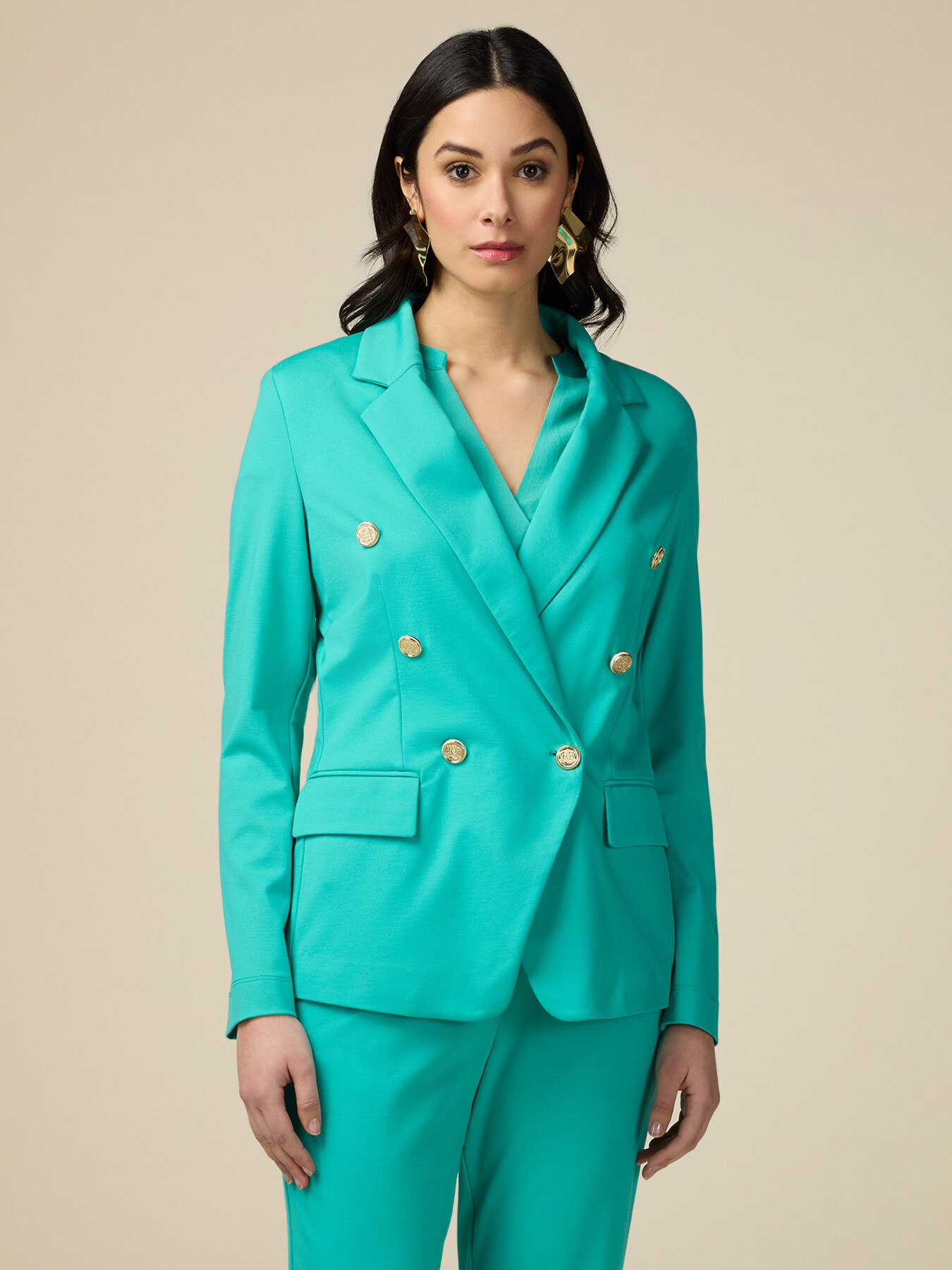 Blazer doble botonadura de tejido de punto image number 0