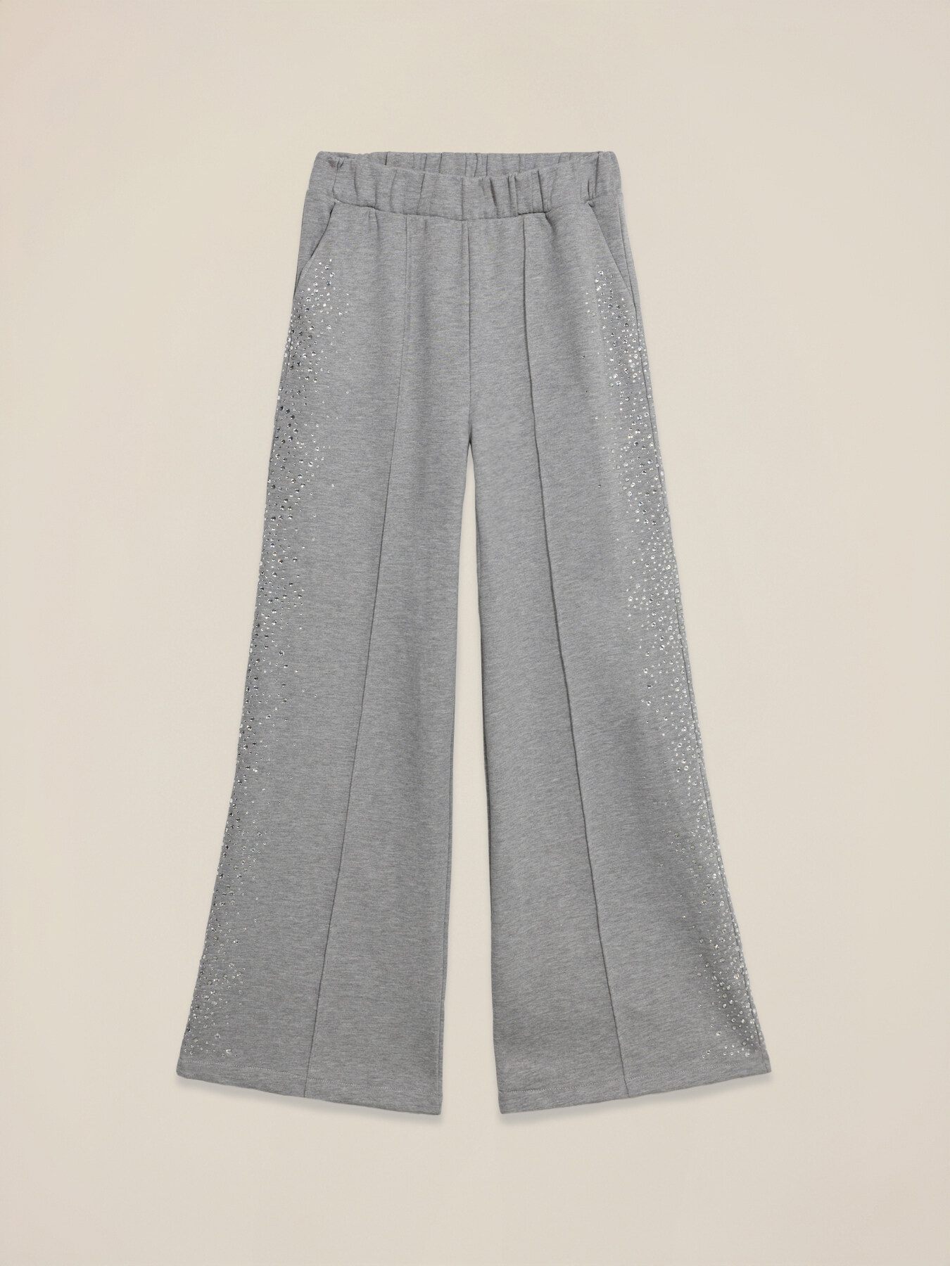Pantalones palazzo de felpa con cristales image number 4