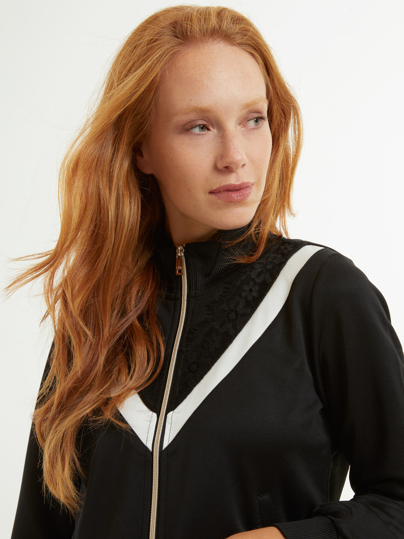 Two-tone sweatshirt with zip and lace image number 2