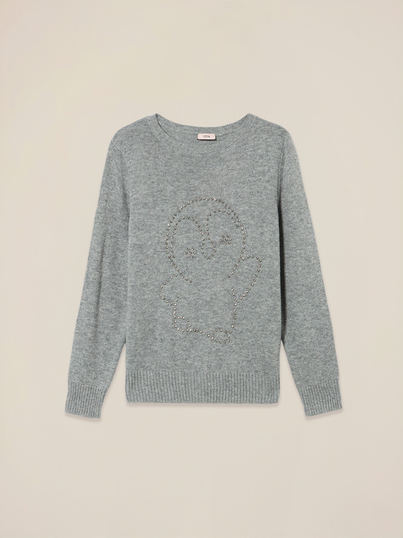 Mixed cashmere sweater with crystals