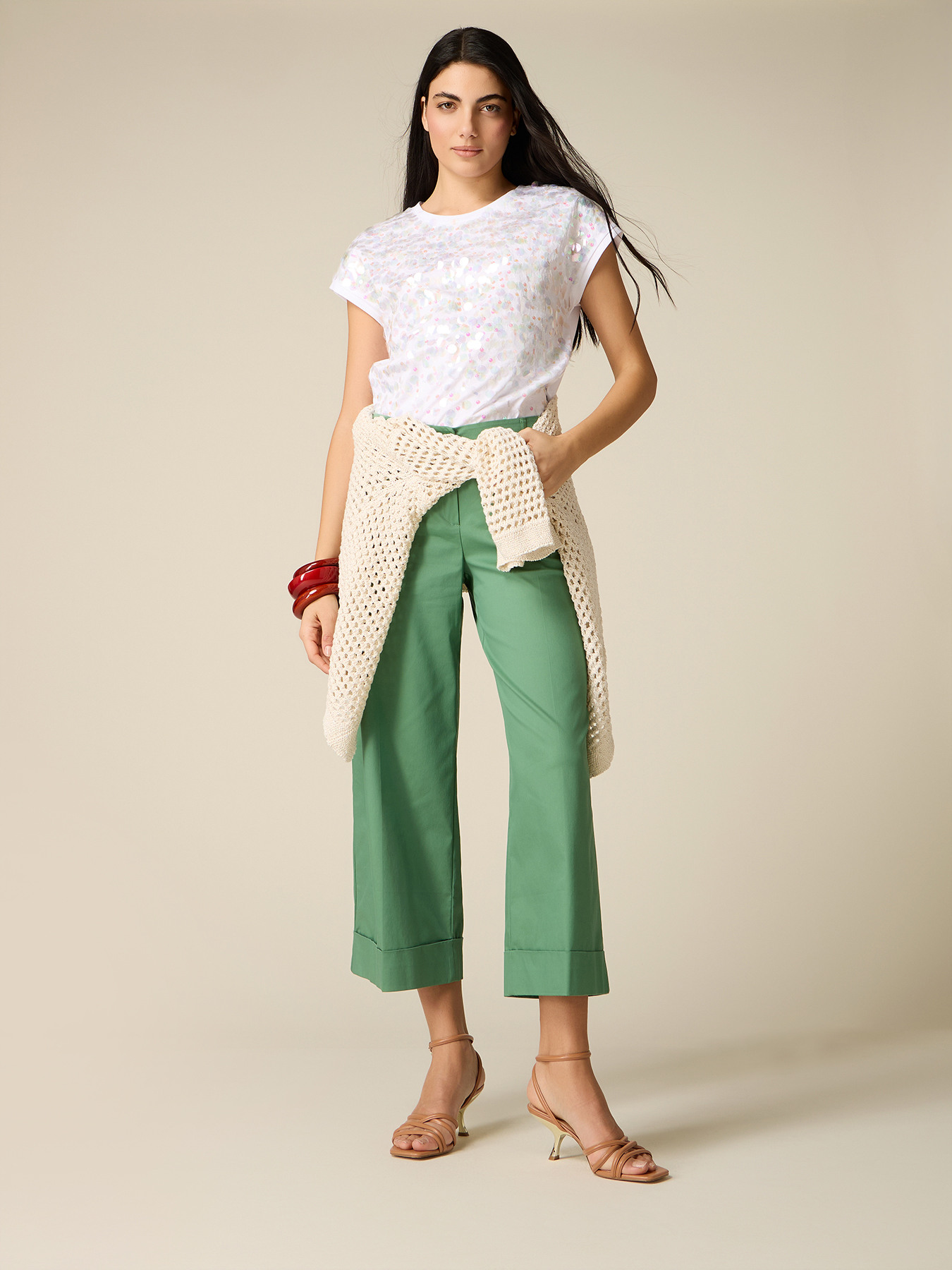 Cotton blend cropped trousers image number 0