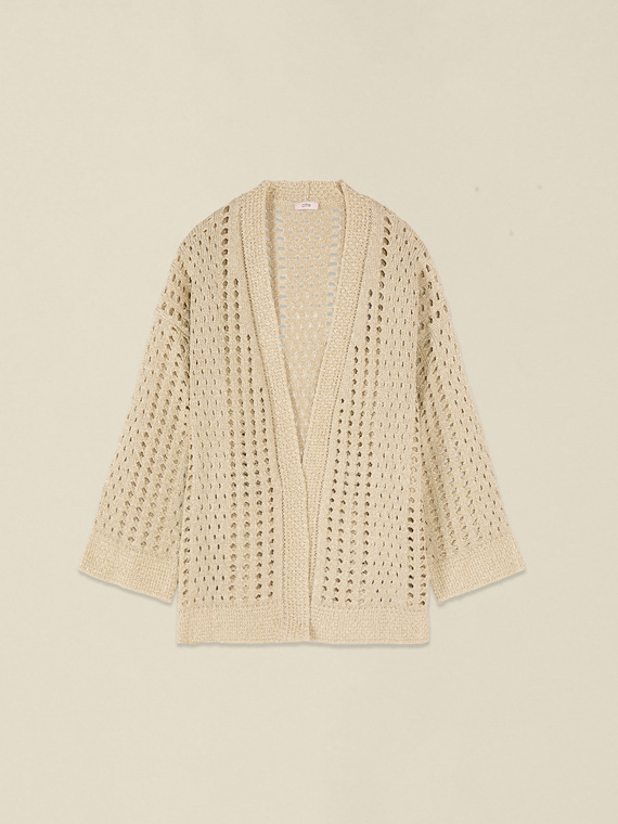 Kurze Strickjacke aus Lurex mit Lochmuster