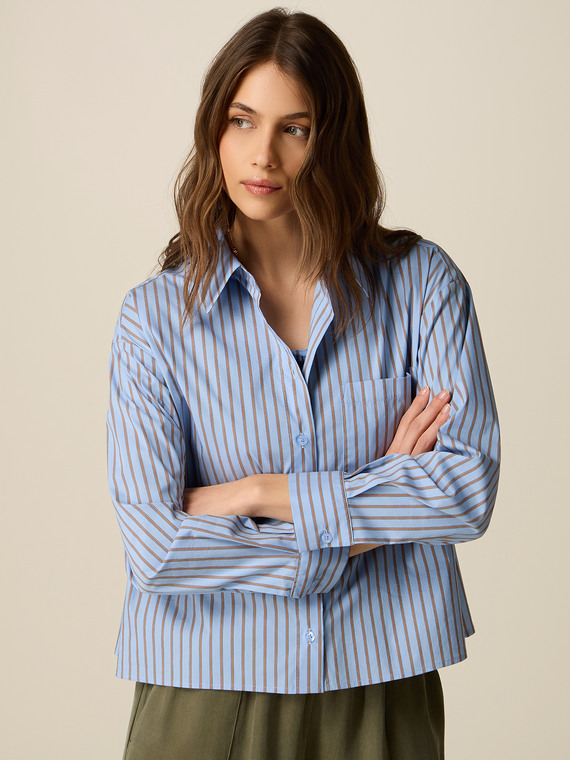 Boxy striped poplin shirt