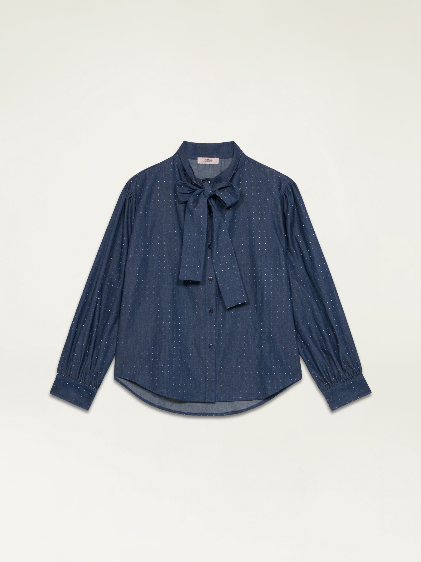 Cămașă din denim cu ținte și fundiță image number 3