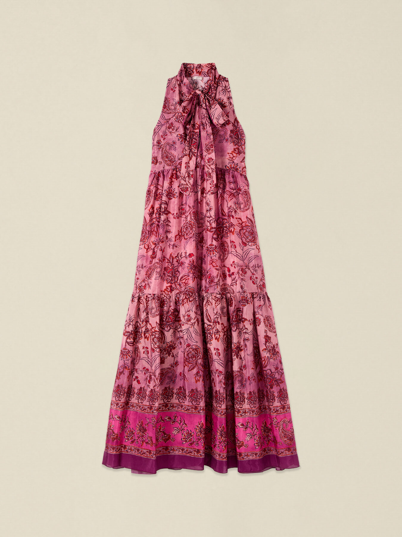 Long dress in patterned fabric with bow image number 3