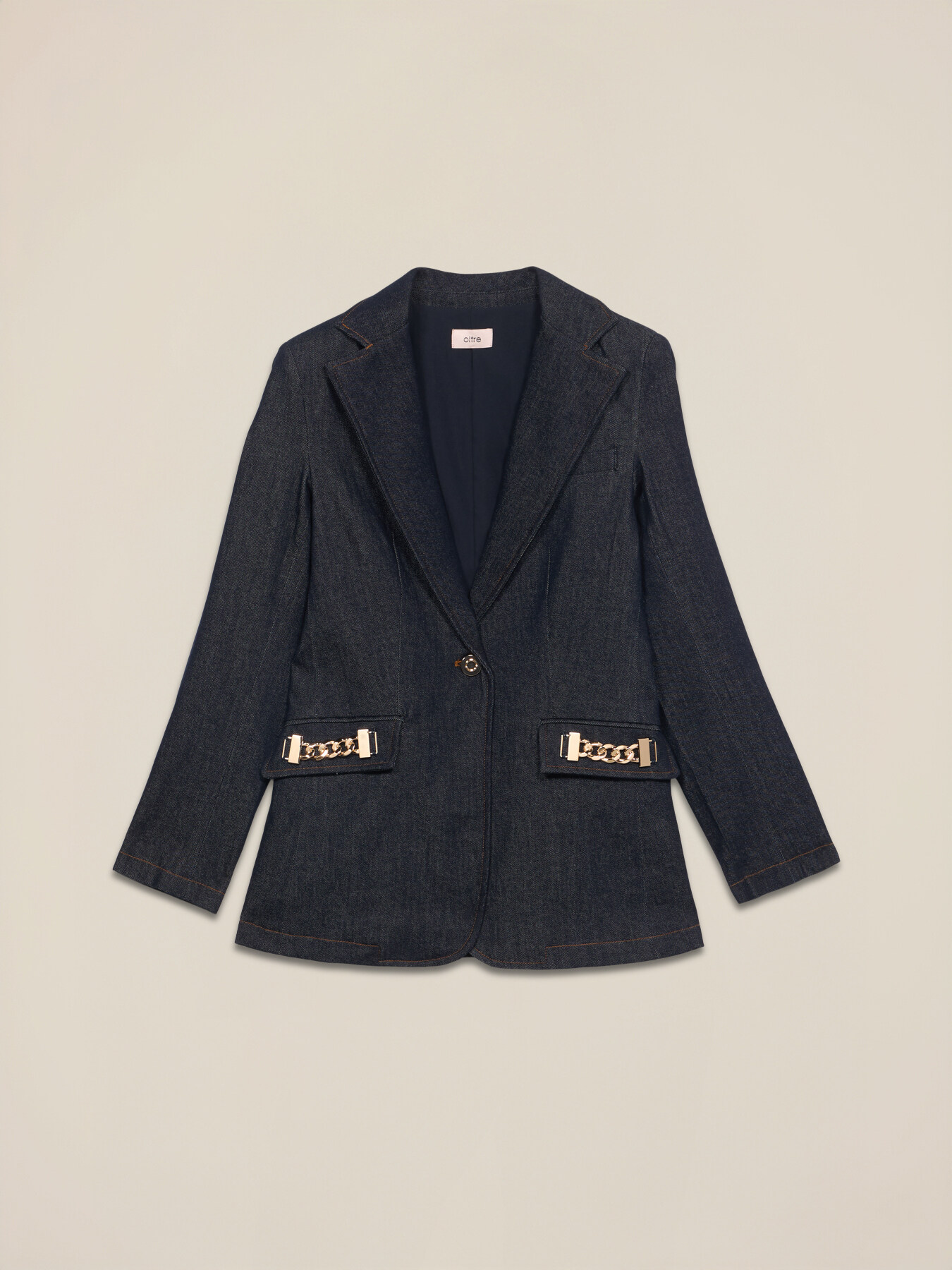 Denim blazer with metal chains image number 3