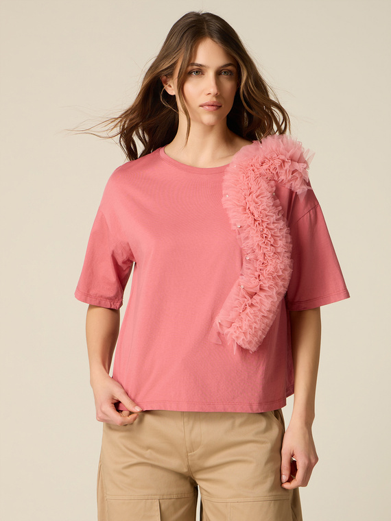 T-shirt con applicazione in tulle