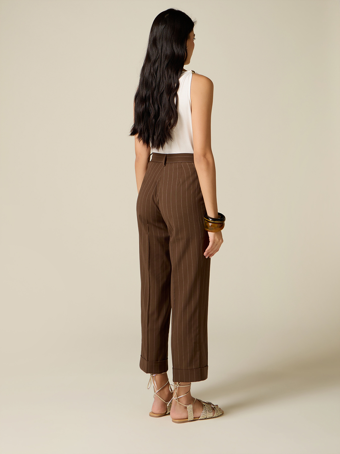 Gestreifte Cropped-Hose aus Leinenmischung image number 1