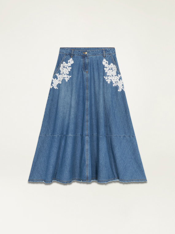 Denim long skirt with embroidery