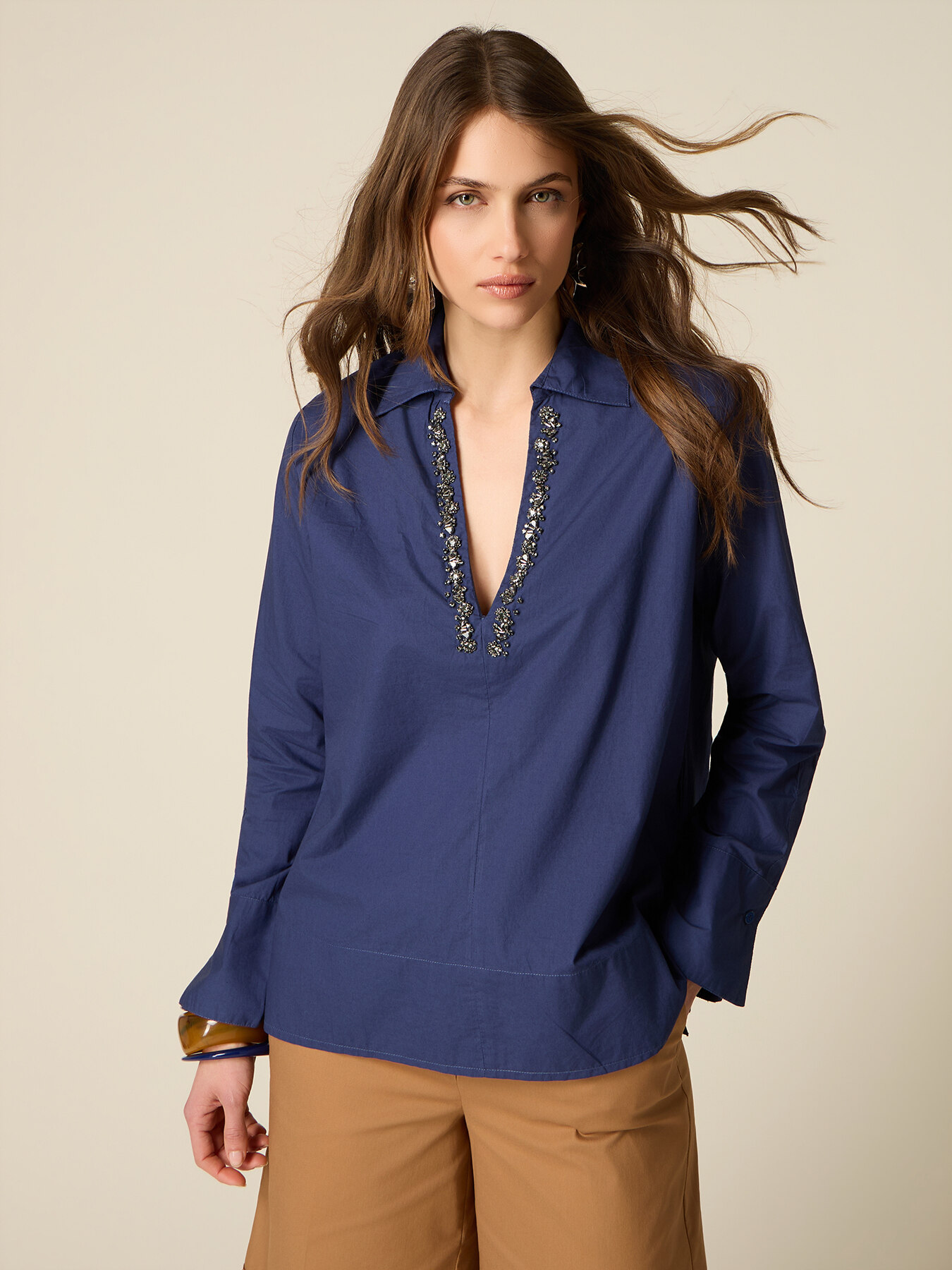 Cotton blouse with crystals image number 0
