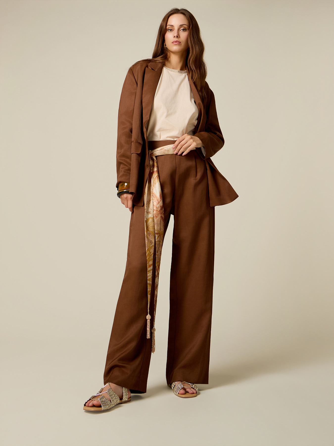 Wide-leg trousers in linen blend twill image number 0