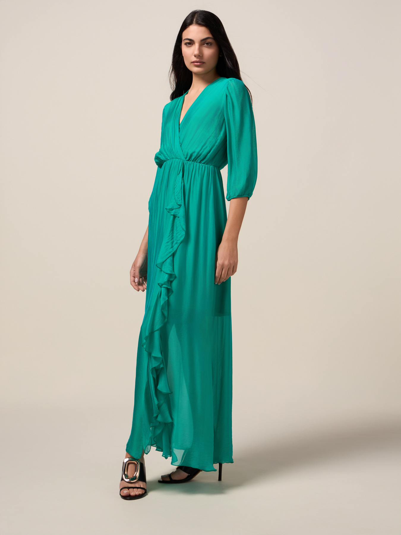 Rochie lungă din amestec de mătase image number 3