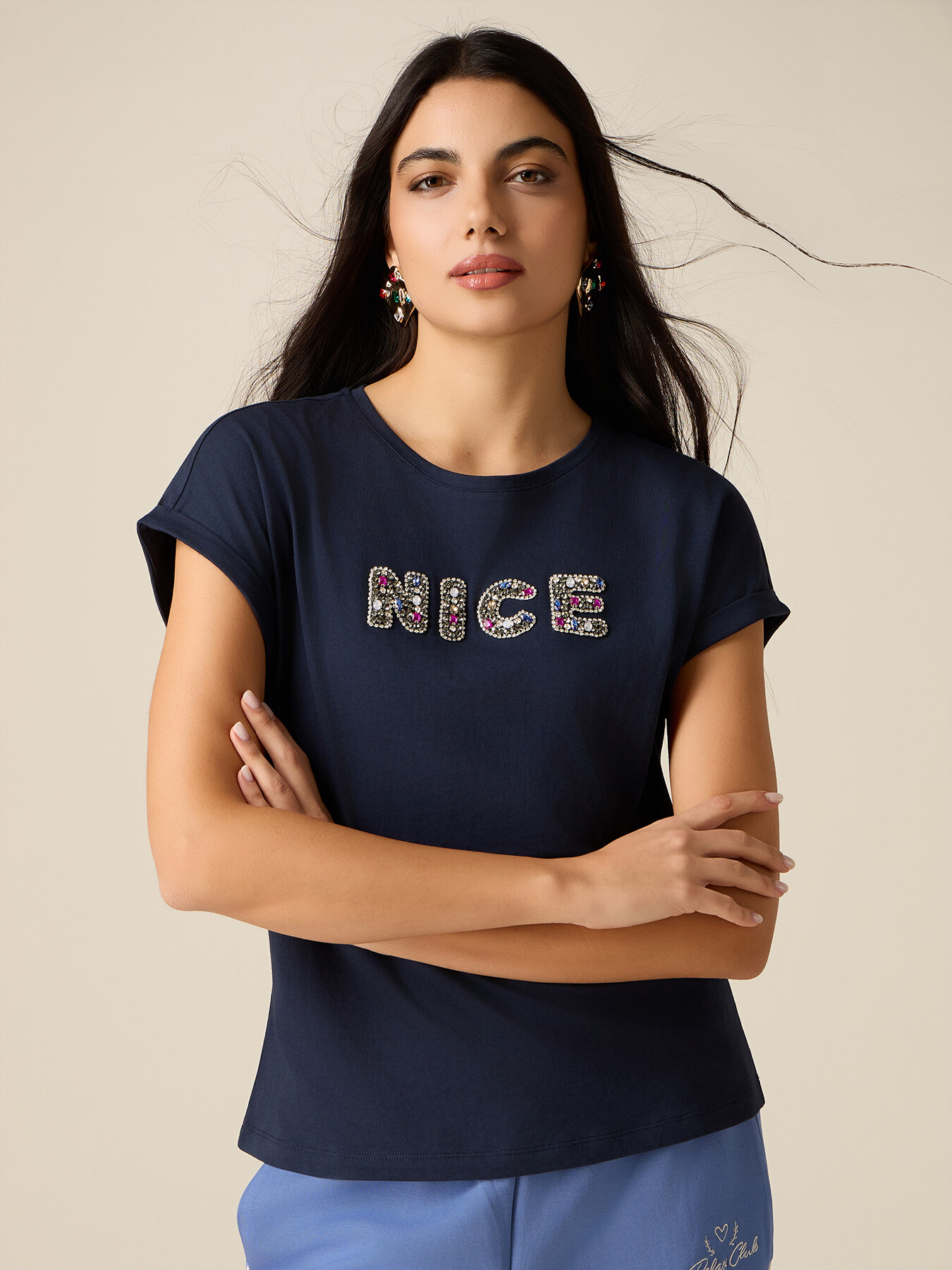 Cotton t-shirt with jewel patch image number 0