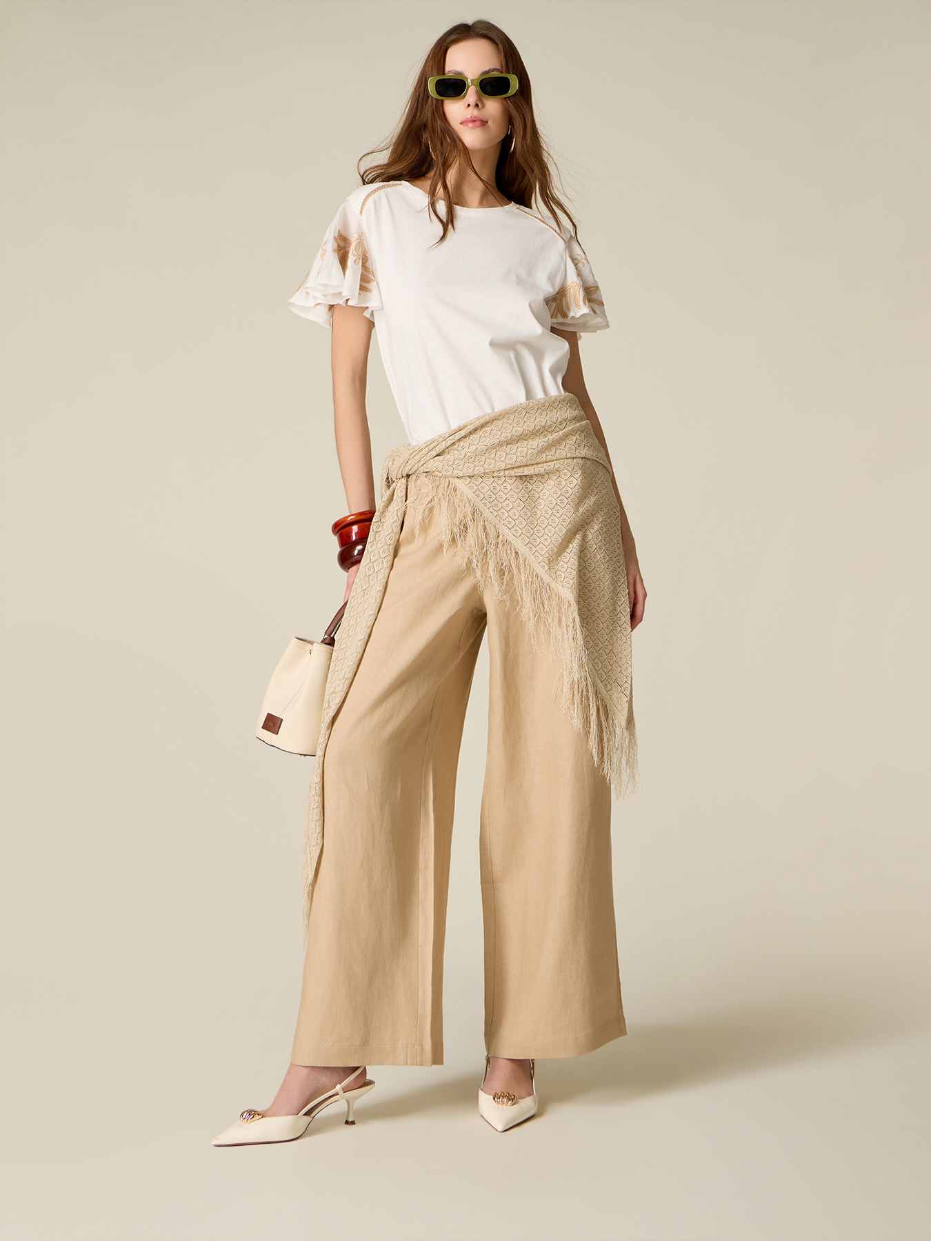 Wide leg linen trousers image number 0