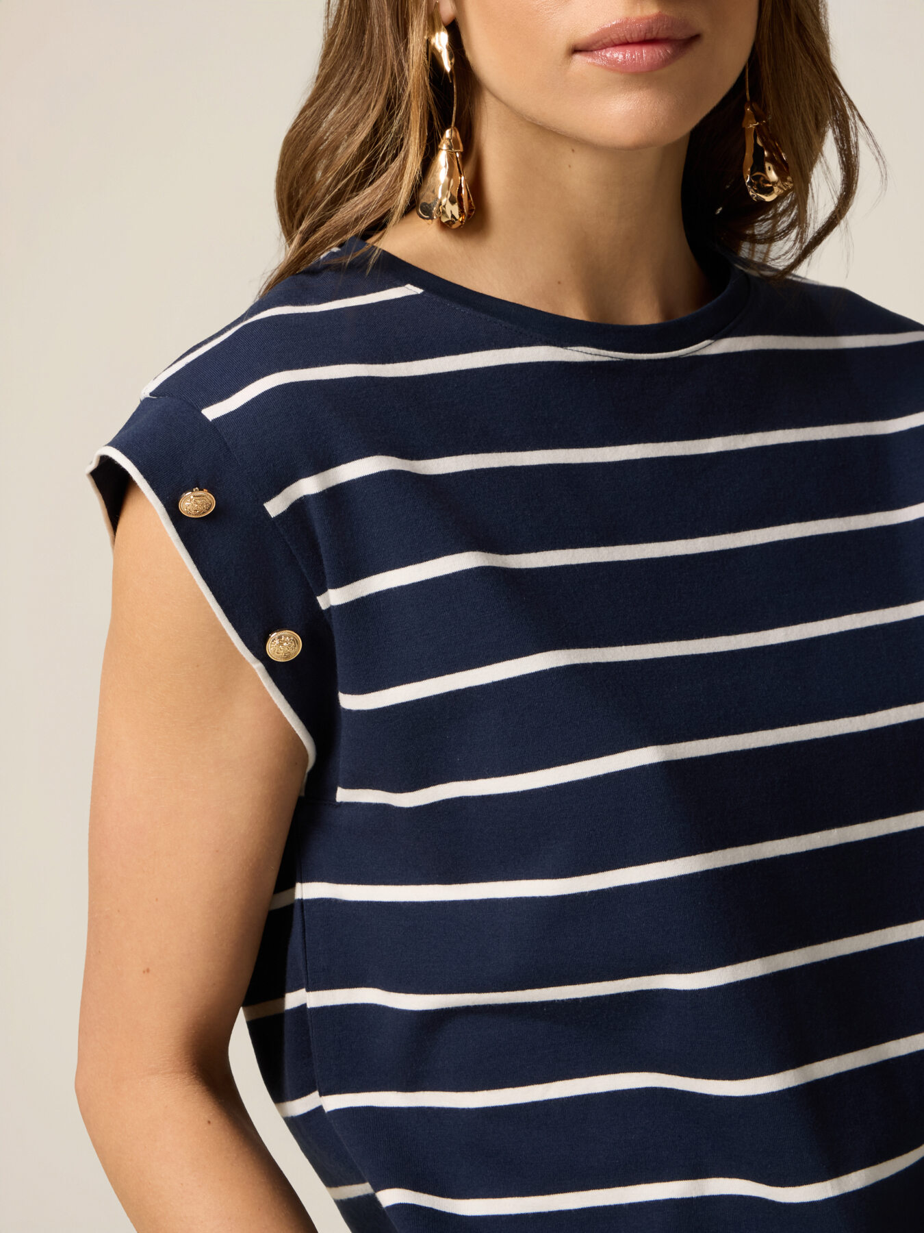 Striped T-shirt with decorative buttons image number 2