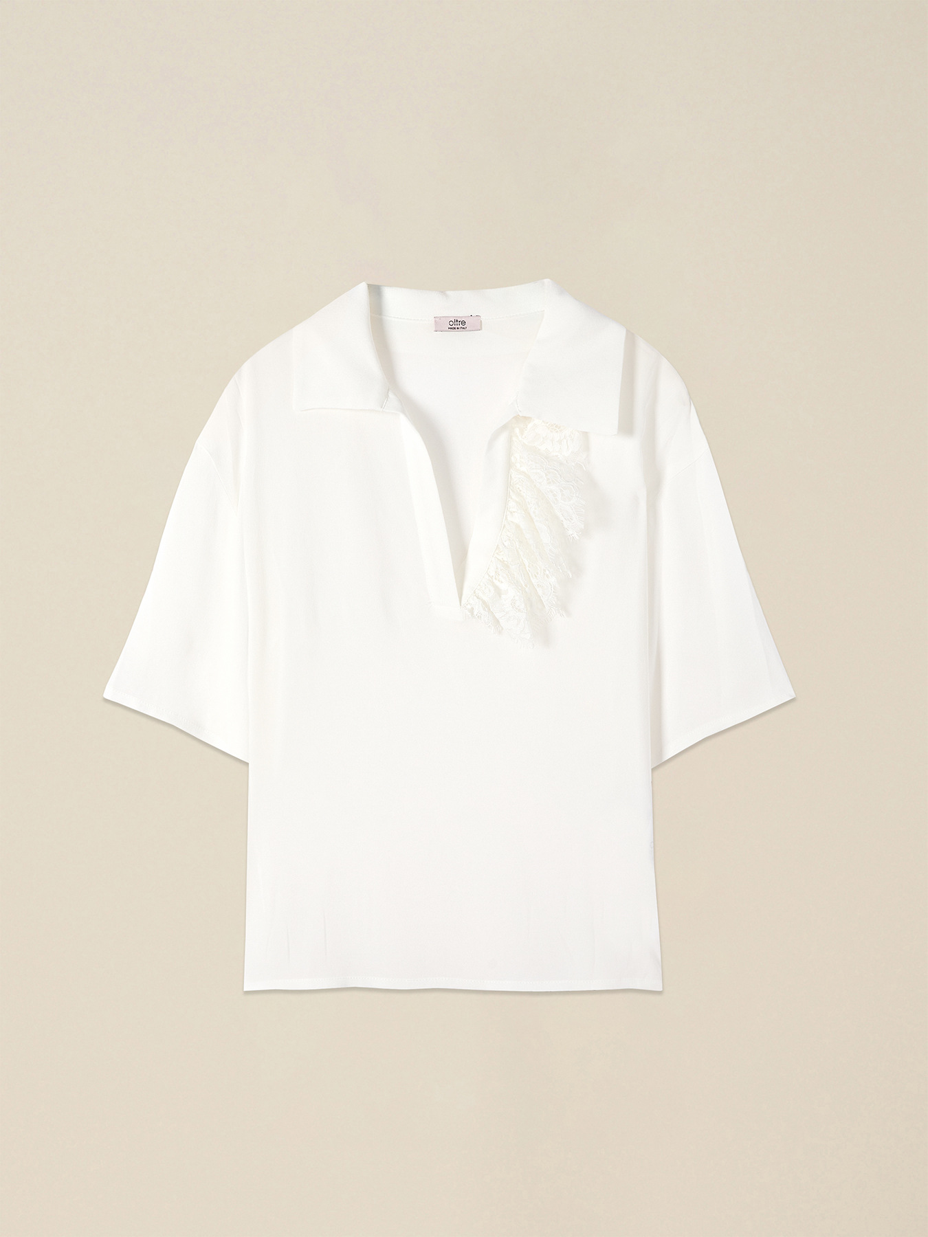 Blusa a polo in tessuto cr&ecirc;pe image number 3