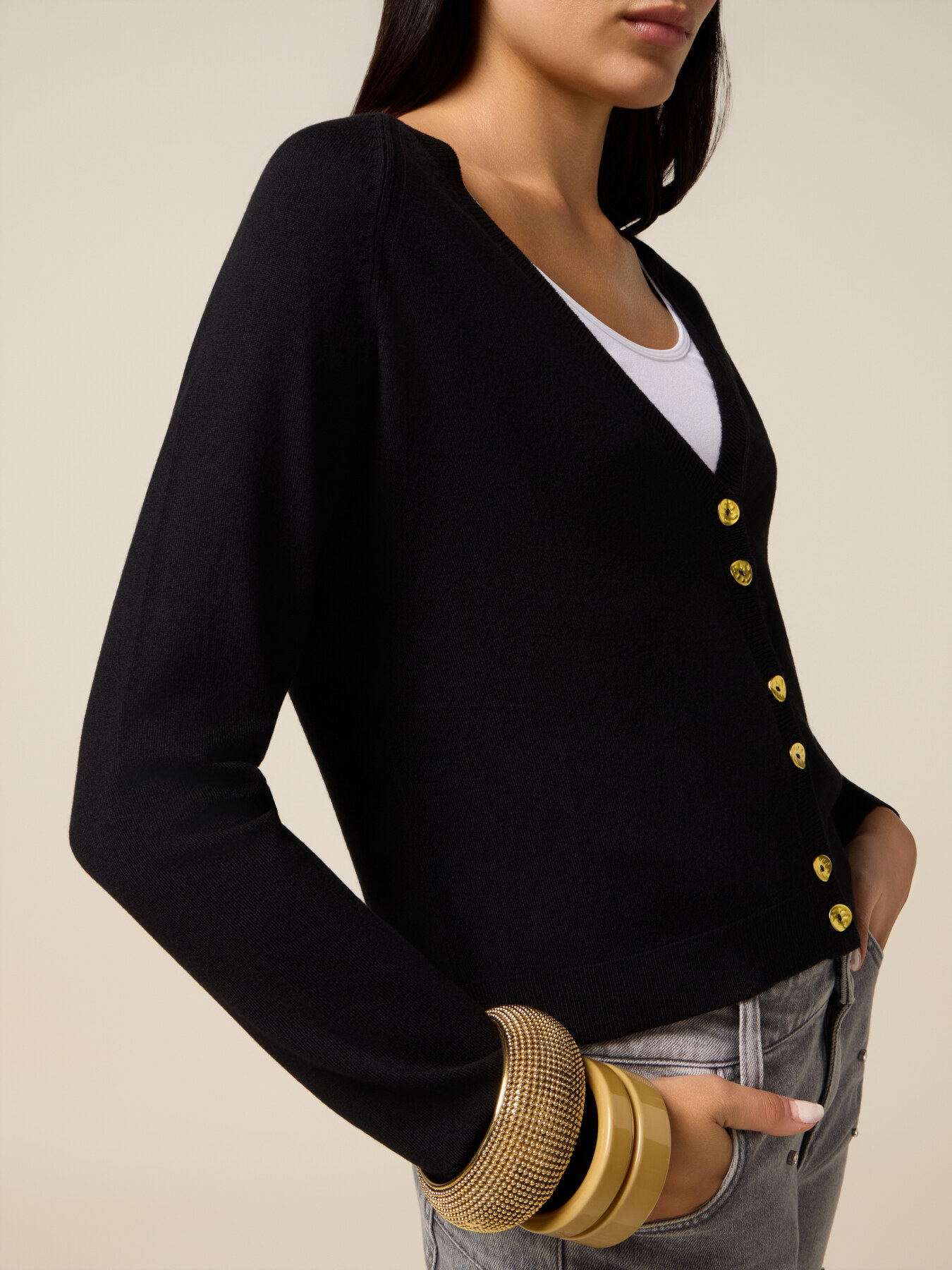 Cardigan col V m&eacute;lange viscose image number 2