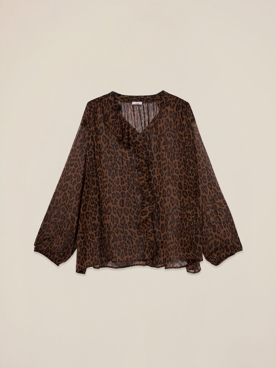 Animal print blouse with ruffles