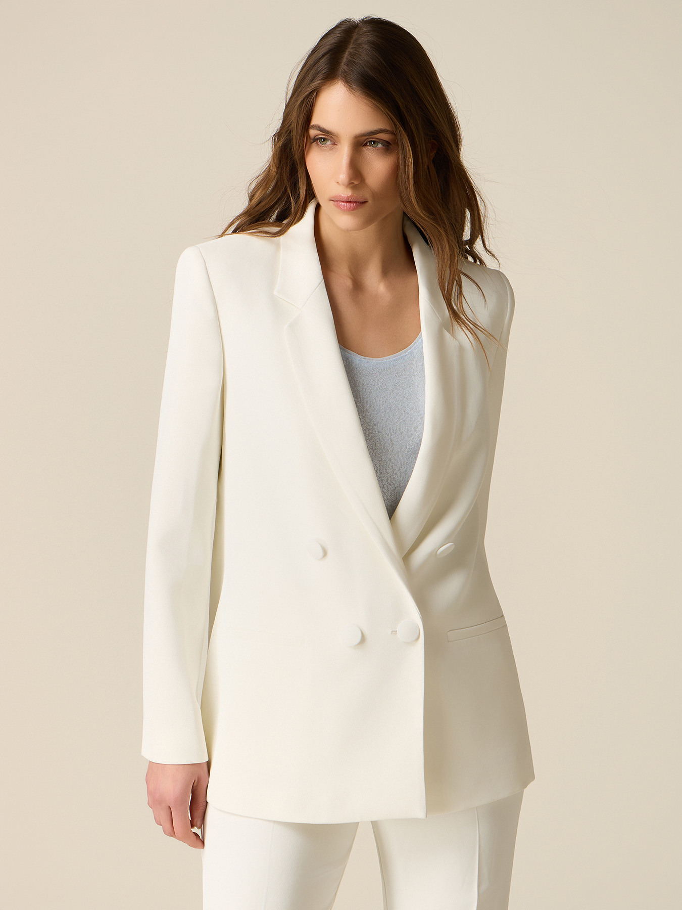 Double-breasted blazer in crepe fabric image number 0
