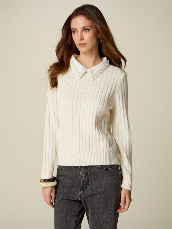 Jersey de mezcla de lana con cuello joya