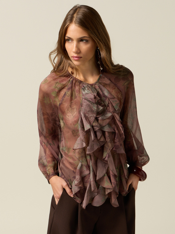 Bluse mit Fantasiemuster und Volants